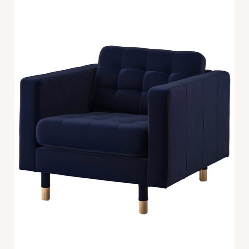 Used IKEA MORABO Armchair Dark Blue Velvet for sale on AptDeco