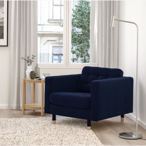 Used IKEA MORABO Armchair Dark Blue Velvet for sale on AptDeco