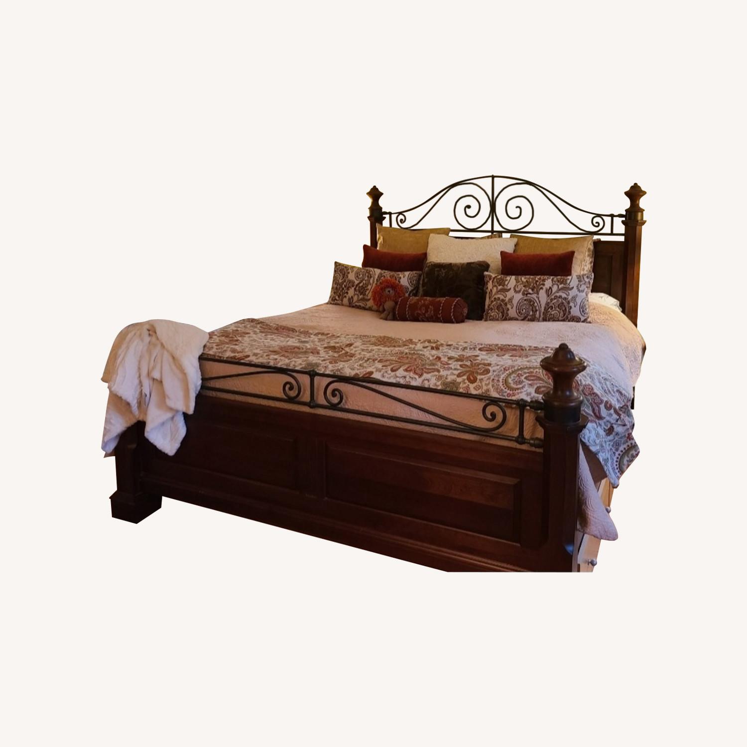 King Sized Solid Wood & Wrought Iron Bed - image-0