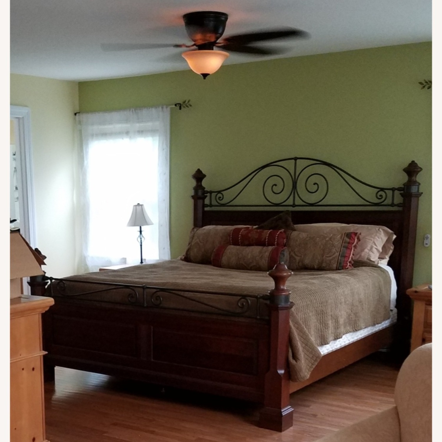 King Sized Solid Wood & Wrought Iron Bed - image-1