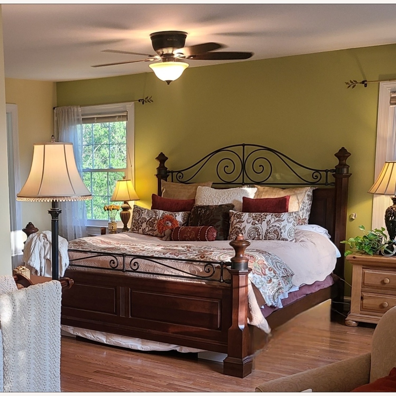 King Sized Solid Wood & Wrought Iron Bed - image-2