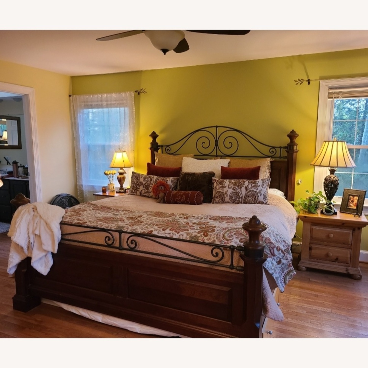 King Sized Solid Wood & Wrought Iron Bed - image-4