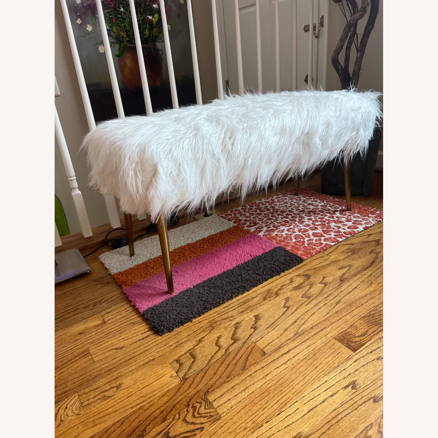 White Faux Fur Bench - image-3