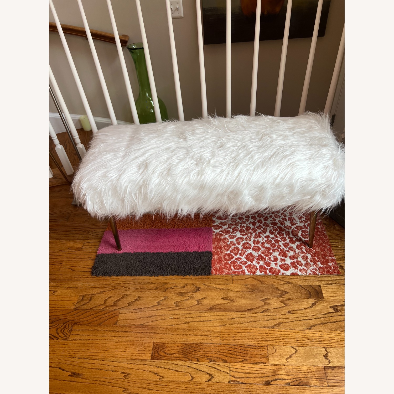White Faux Fur Bench - image-2