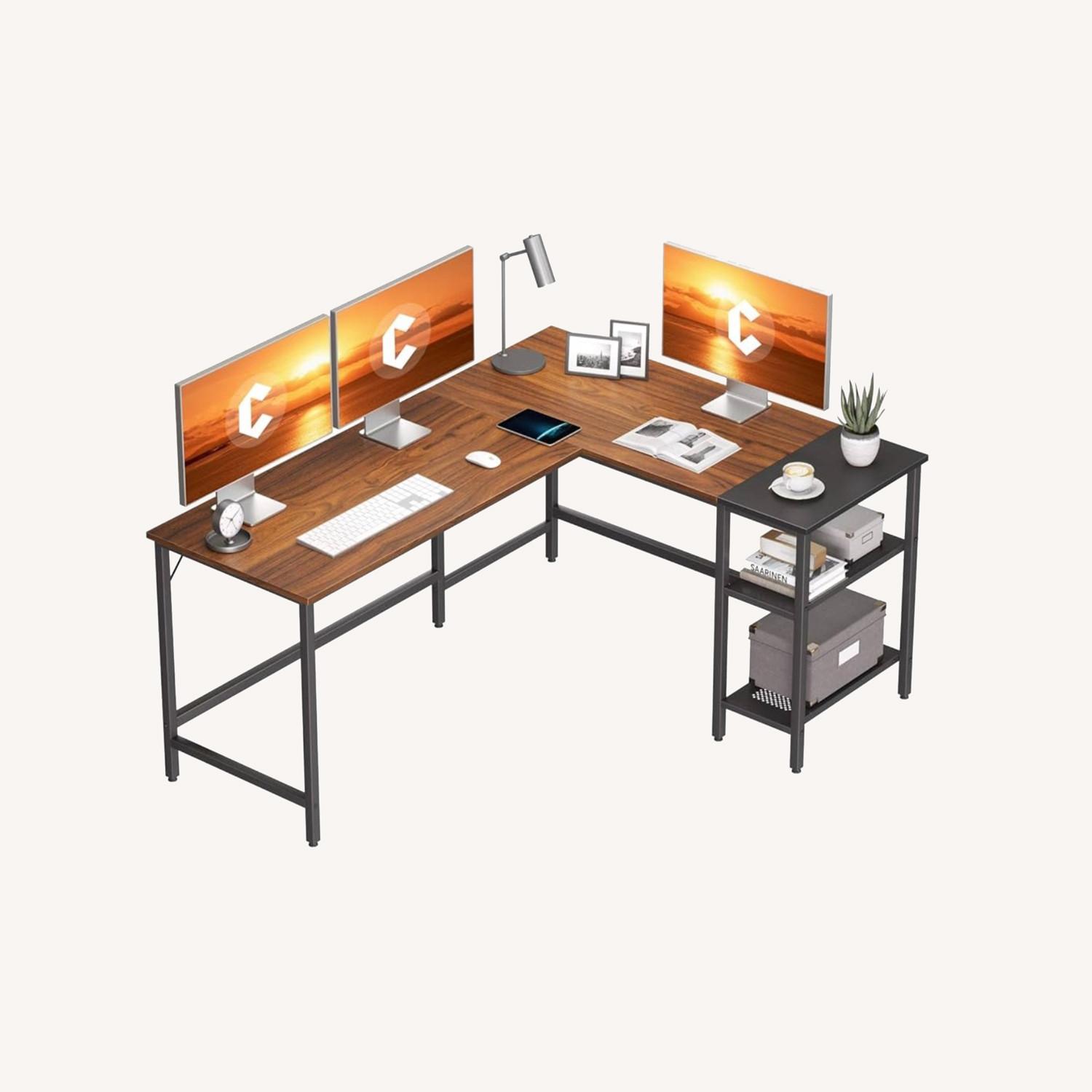 L Shape Computer Desk with Storage Shelf - image-0
