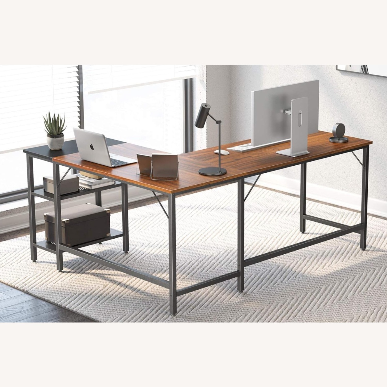 L Shape Computer Desk with Storage Shelf - image-3
