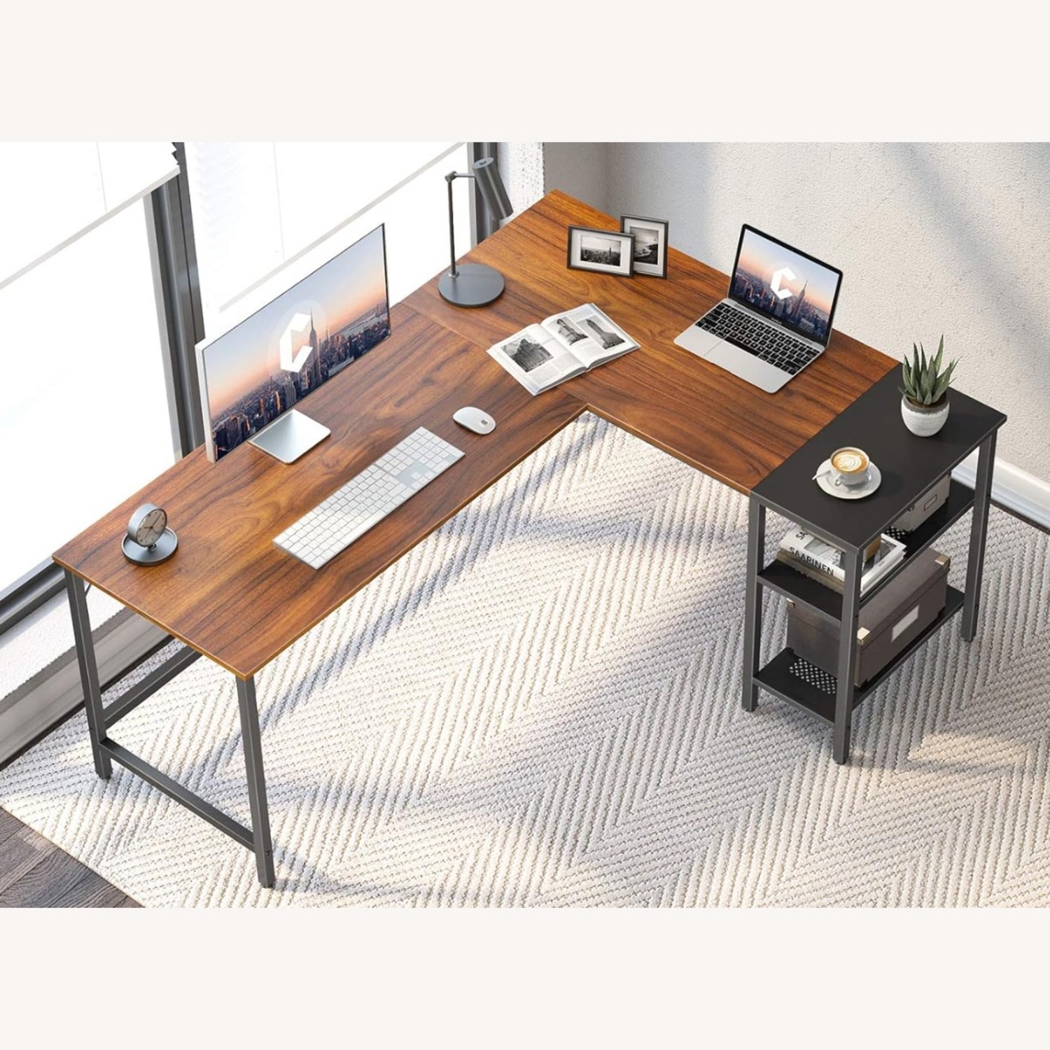 L Shape Computer Desk with Storage Shelf - image-2