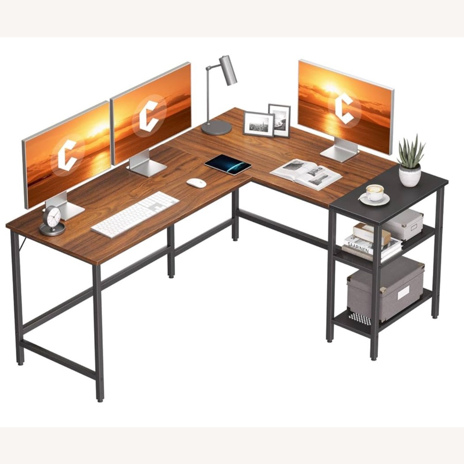 L Shape Computer Desk with Storage Shelf - image-1