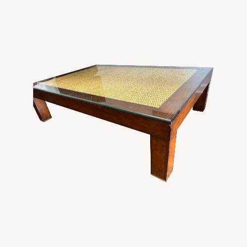 Used Ralph Lauren Seagrass Wicker Wood Coffee Table for sale on AptDeco