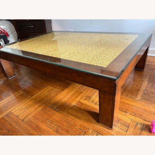 Used Ralph Lauren Seagrass Wicker Wood Coffee Table for sale on AptDeco