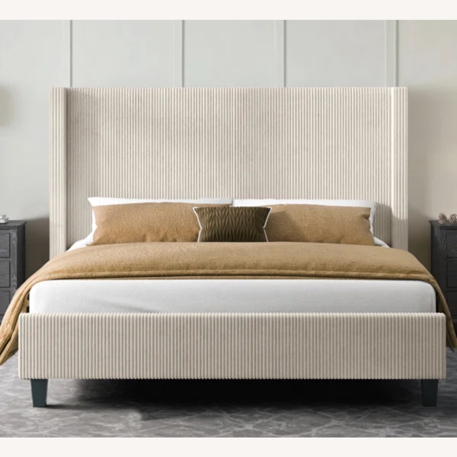 King Cream Wauseon Corduroy Upholstered Bed - image-2