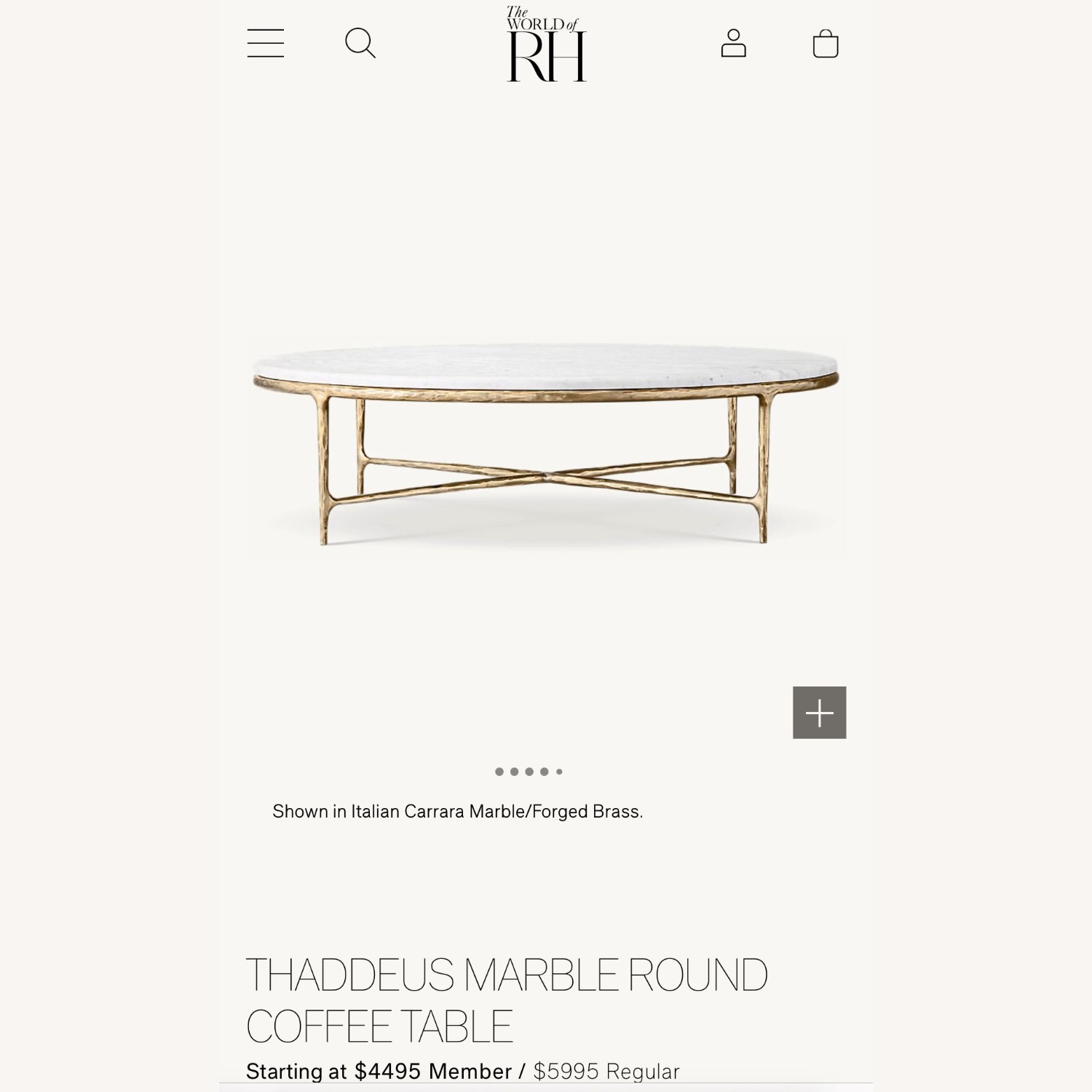 RH Thaddeus Marble Round Coffee Table - image-1