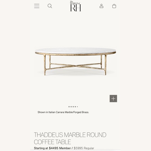 Used RH Thaddeus Marble Round Coffee Table for sale on AptDeco