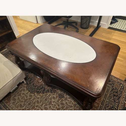 Used Wooden Coffee Table with Marble Interiors for sale on AptDeco