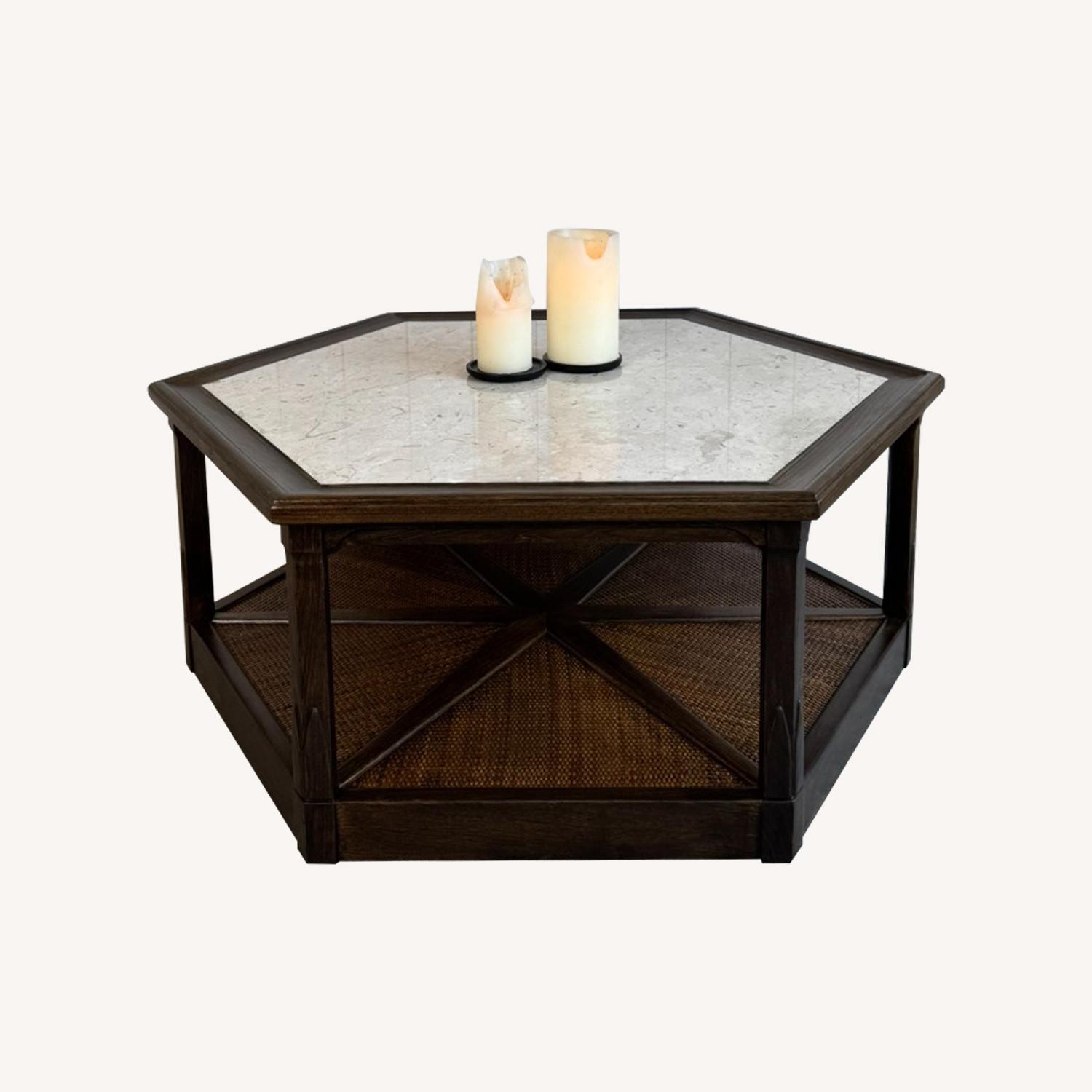 Warsaw Solid Oak Coffee Table with Travertine Top - image-0