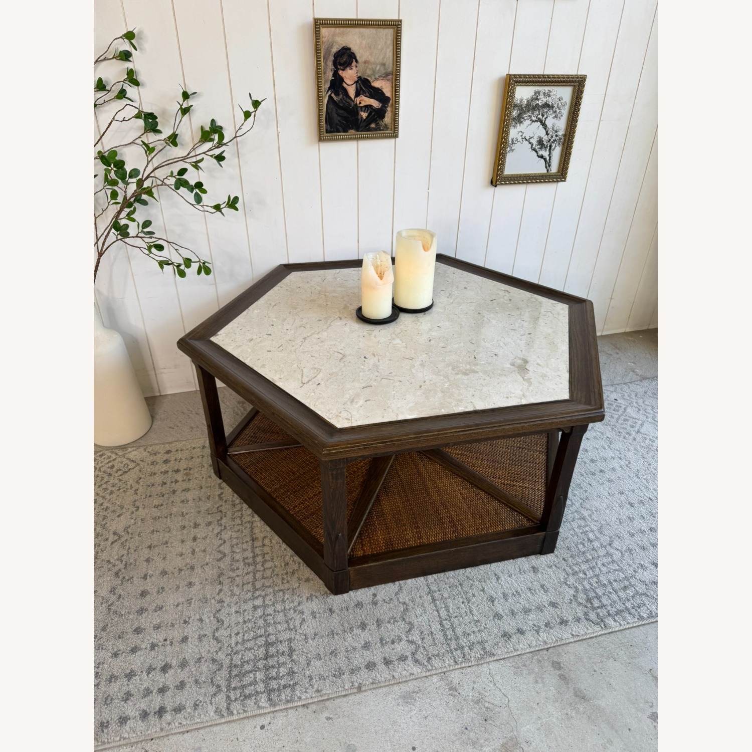 Warsaw Solid Oak Coffee Table with Travertine Top - image-9