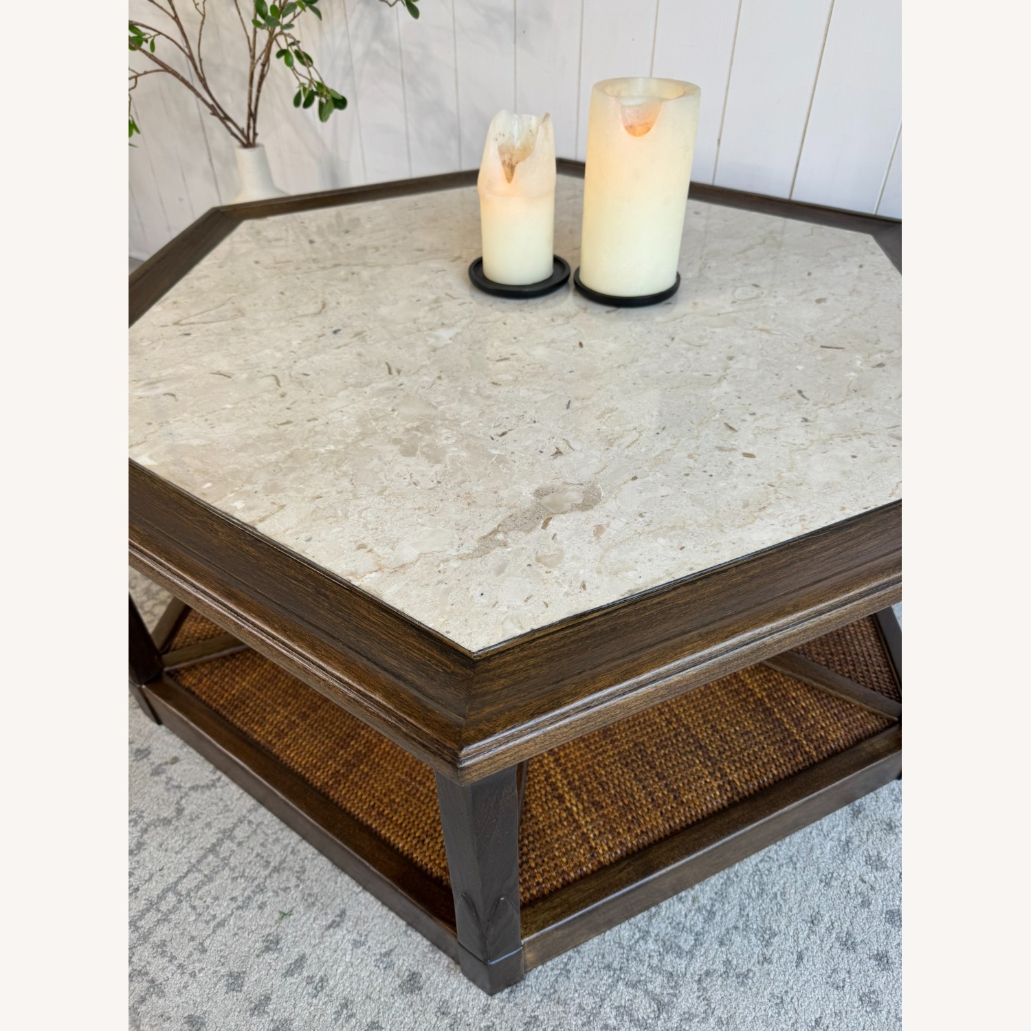 Warsaw Solid Oak Coffee Table with Travertine Top - image-3
