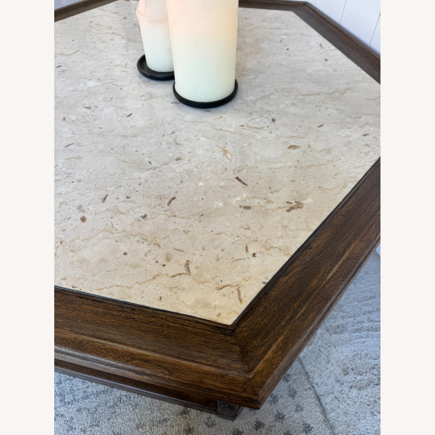 Warsaw Solid Oak Coffee Table with Travertine Top - image-6