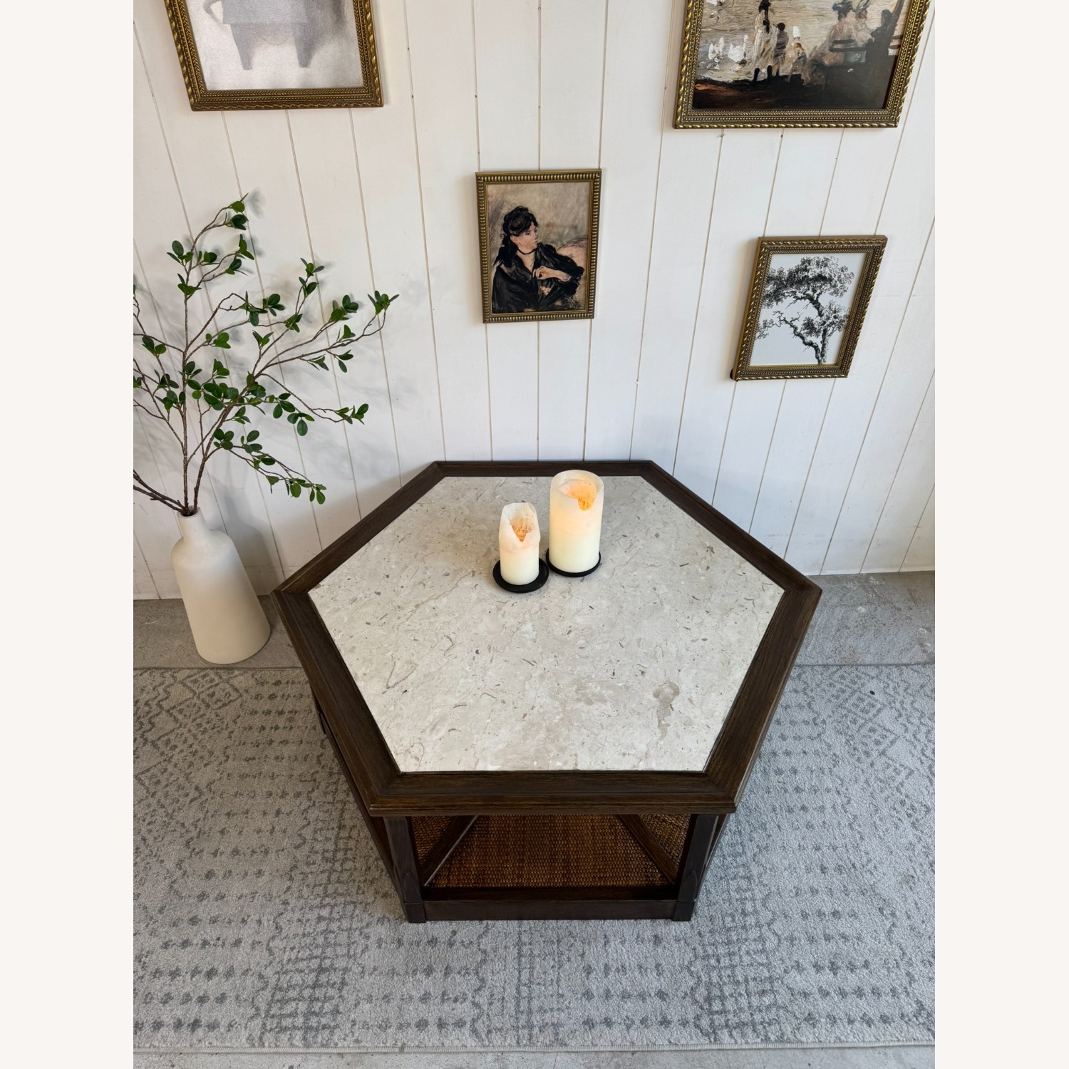 Warsaw Solid Oak Coffee Table with Travertine Top - image-2