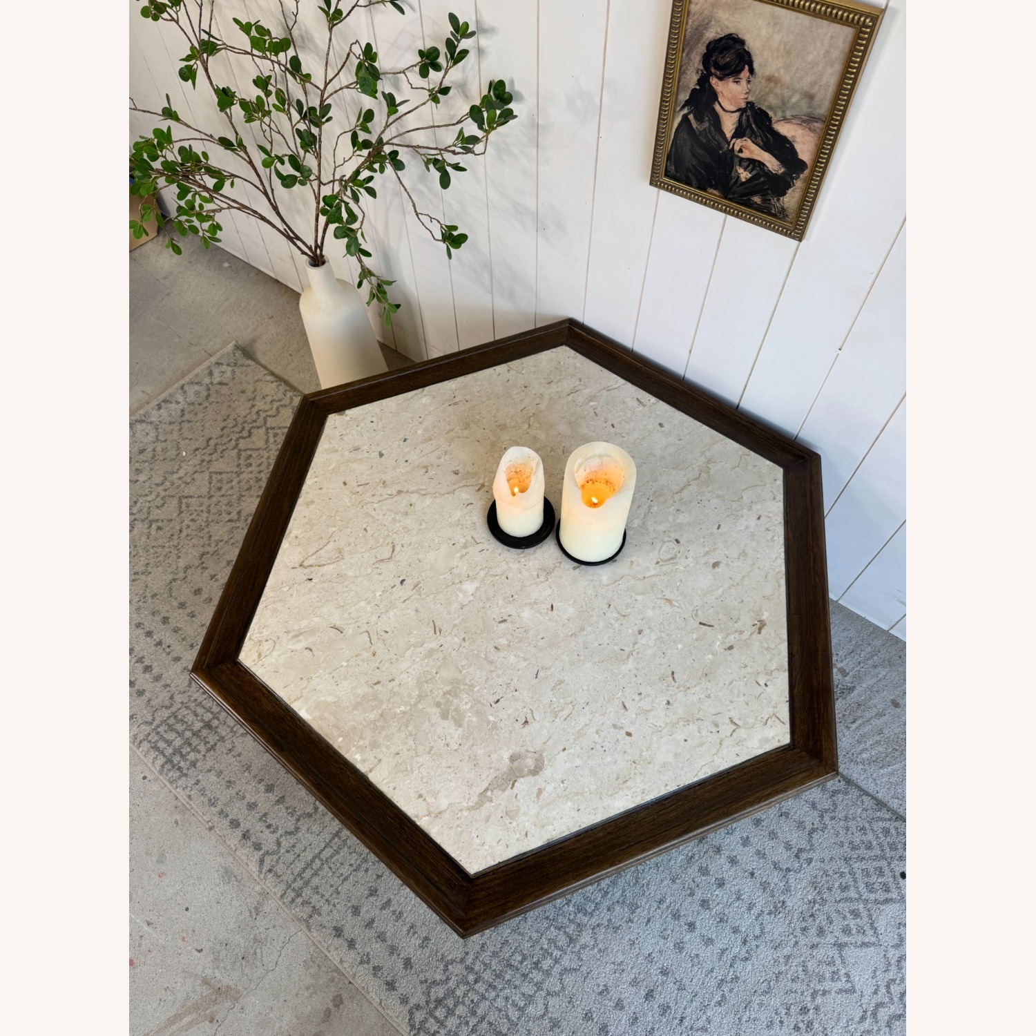 Warsaw Solid Oak Coffee Table with Travertine Top - image-8