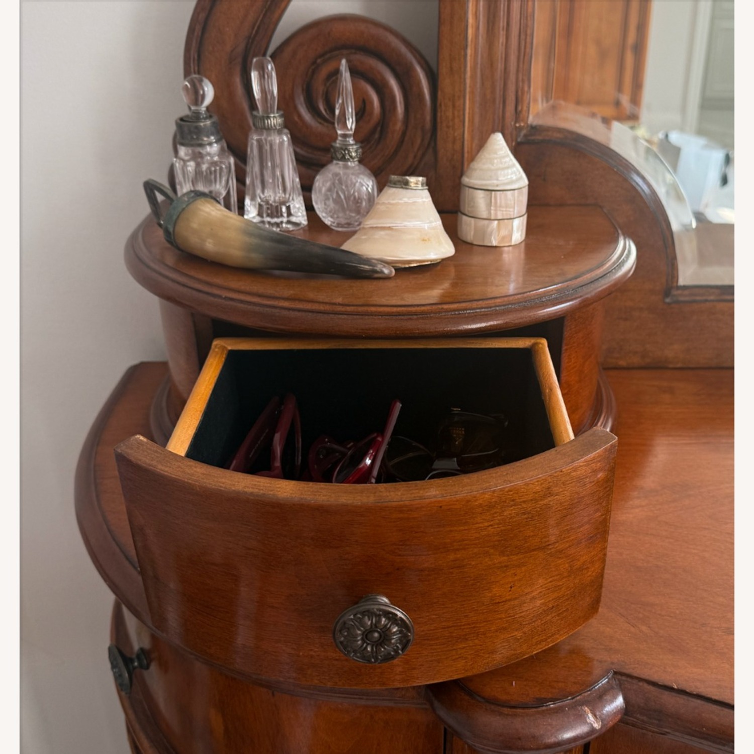 Vintage Wood Vanity + Mirror ~ Carved Details - image-3