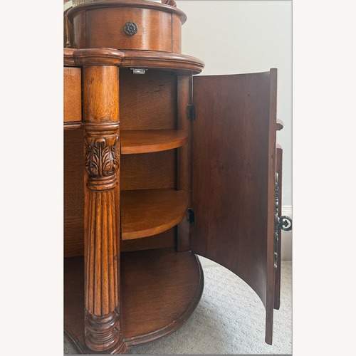Used Vintage Wood Vanity + Mirror ~ Carved Details for sale on AptDeco