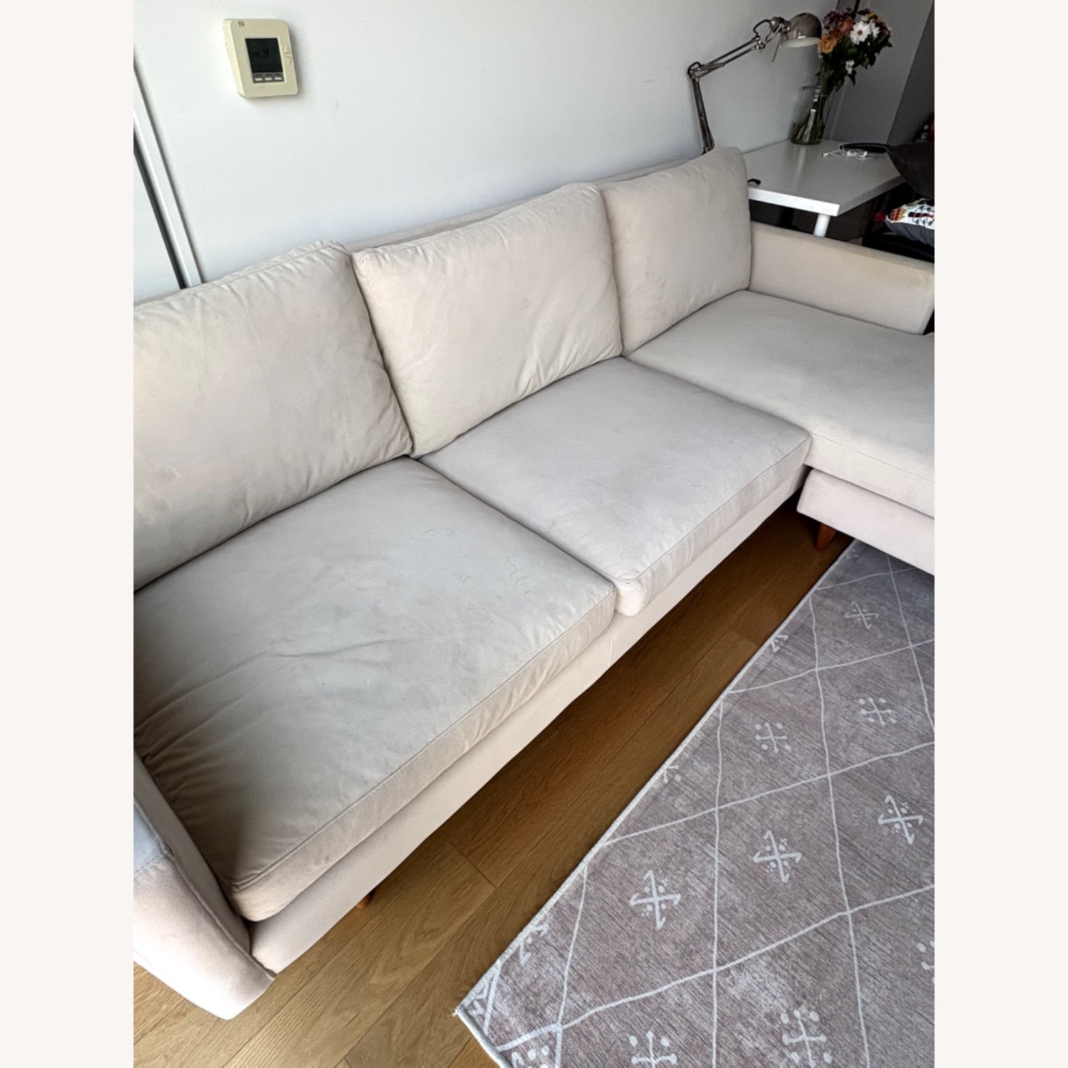 Jasper 96" with Reversible Chaise in View Fabric with Walnut Legs - image-2