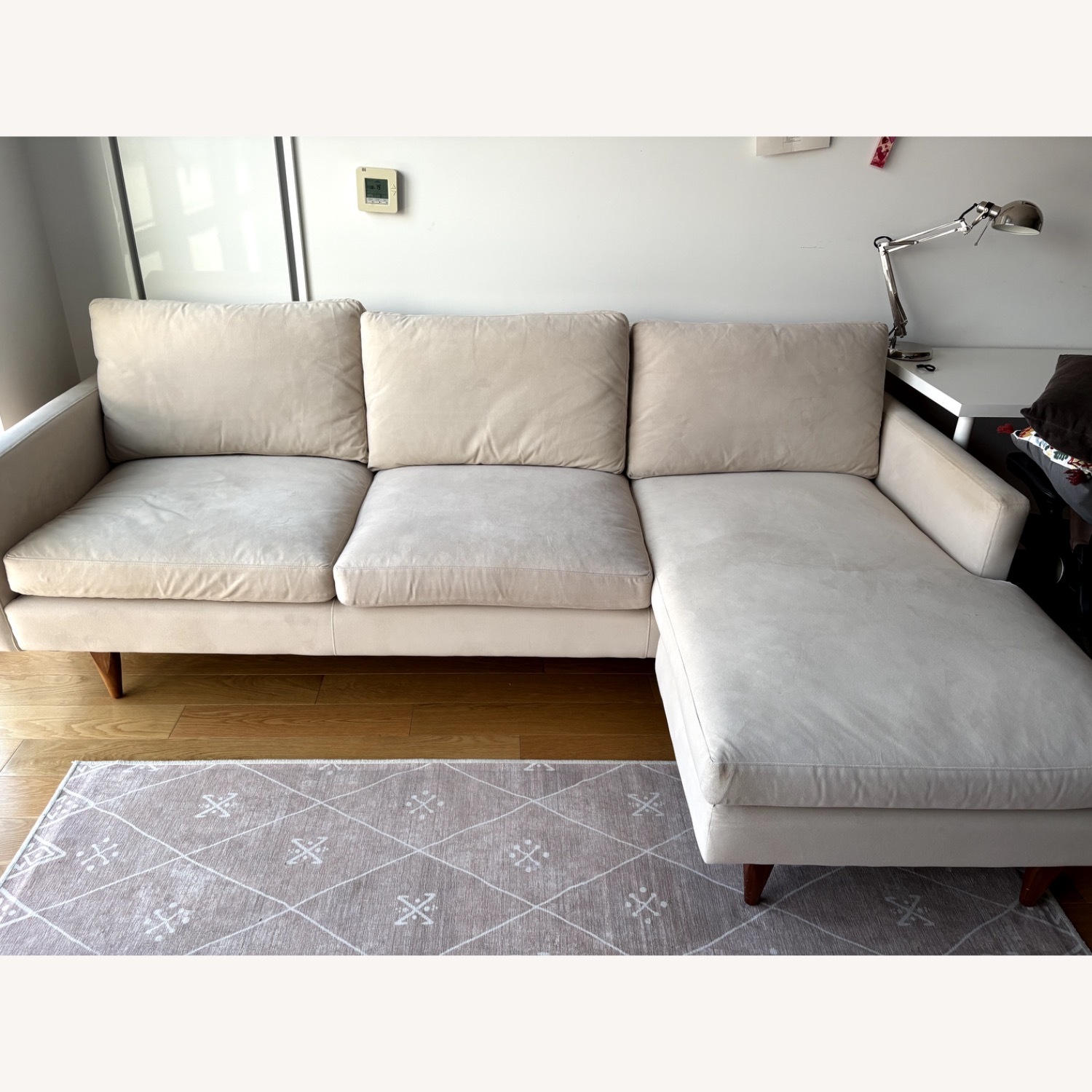 Jasper 96" with Reversible Chaise in View Fabric with Walnut Legs - image-6