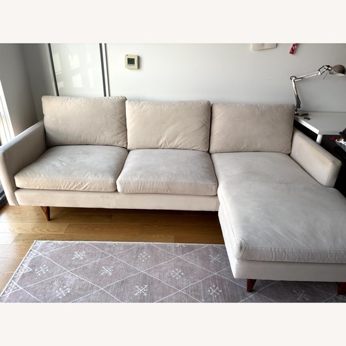 Used Jasper 96" with Reversible Chaise in View Fabric with Walnut Legs for sale on AptDeco