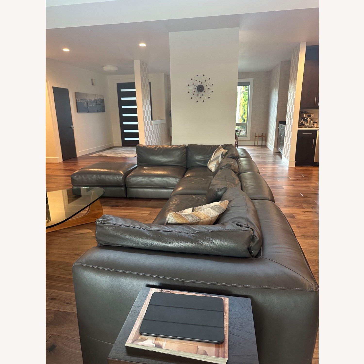 Gallerìa Shop Z Gallerie Leather Sectional with Ottoman - AptDeco