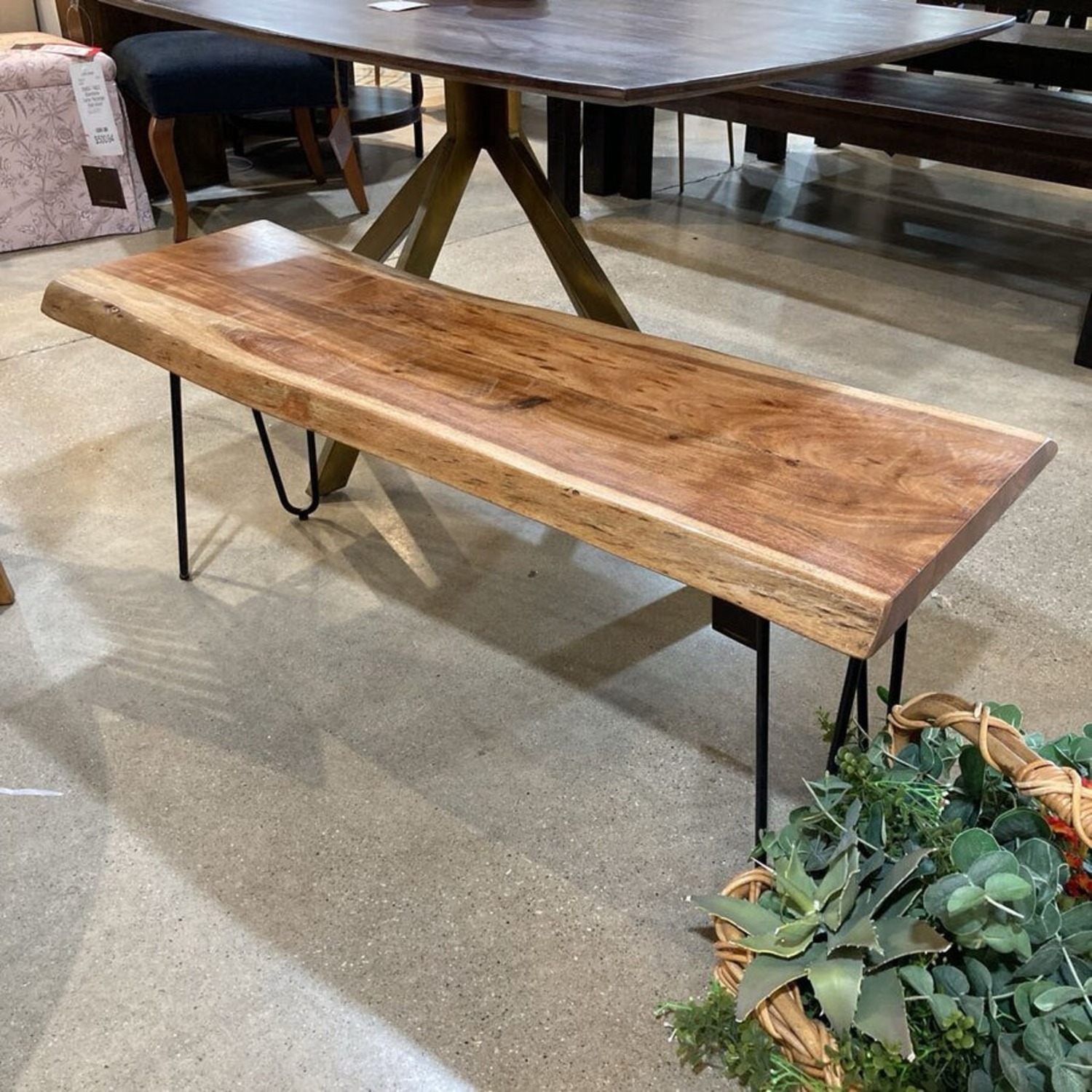 Villa2 Hairpin Leg Live Edge Wood Bench - image-2