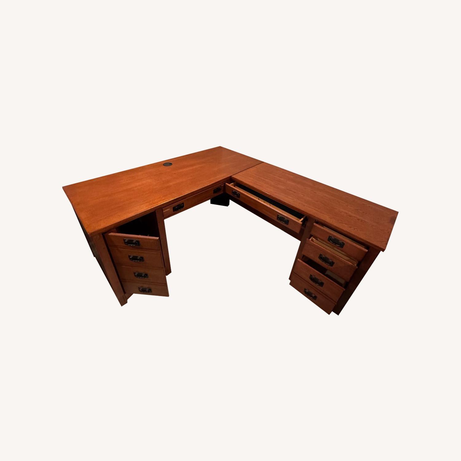 L Shaped Medium Brown Wood Desk - image-0