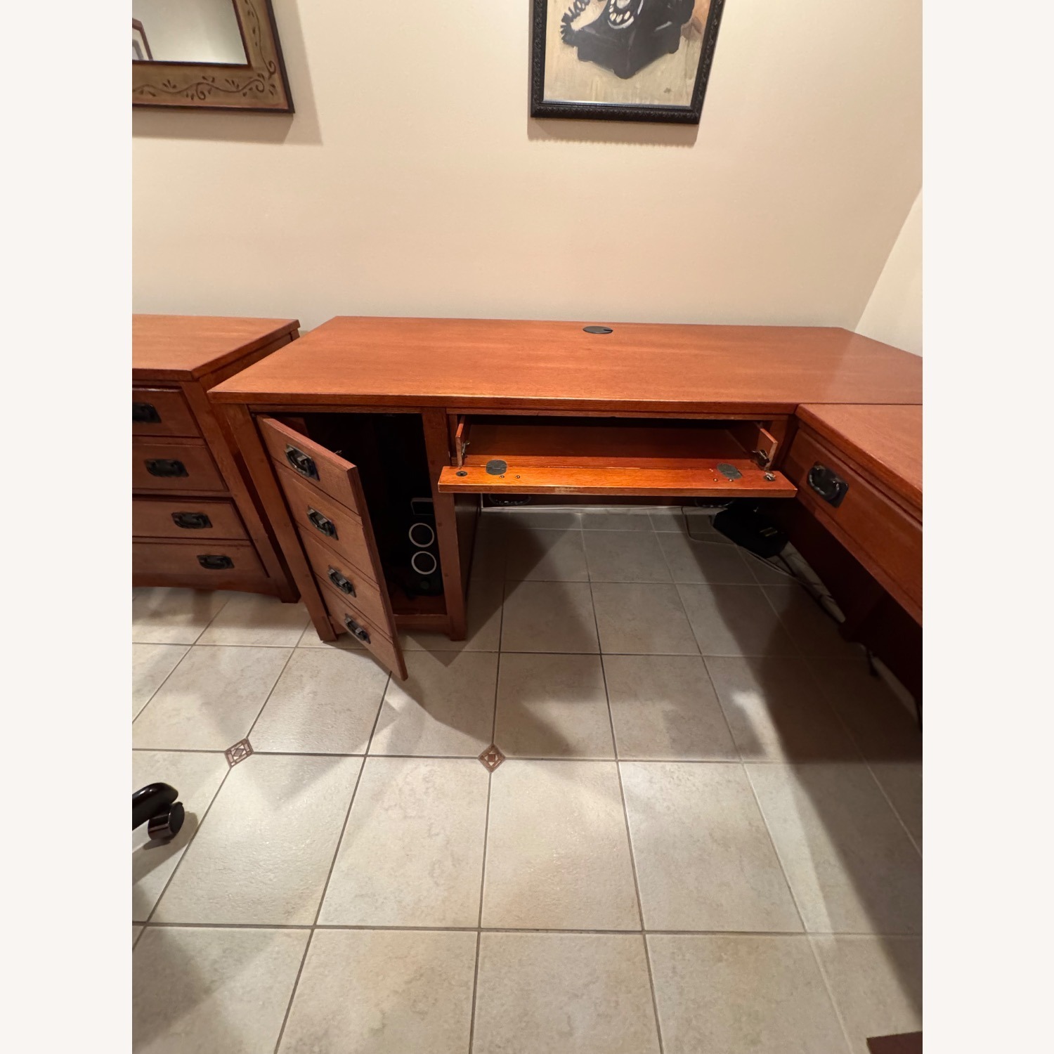 L Shaped Medium Brown Wood Desk - image-2