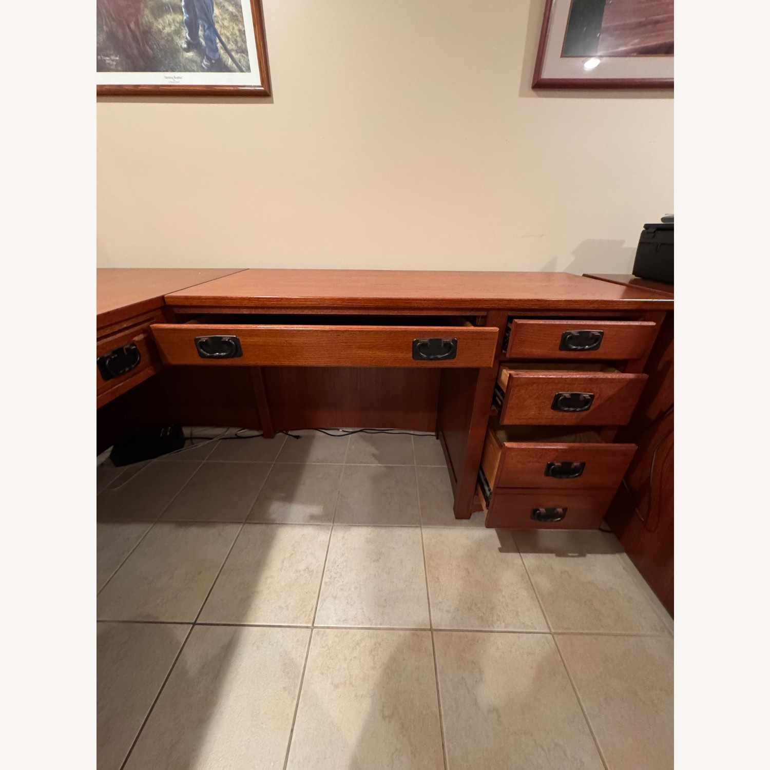 L Shaped Medium Brown Wood Desk - image-3