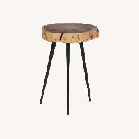 Wood Tree Top Side Tables with Cast Iron Legs