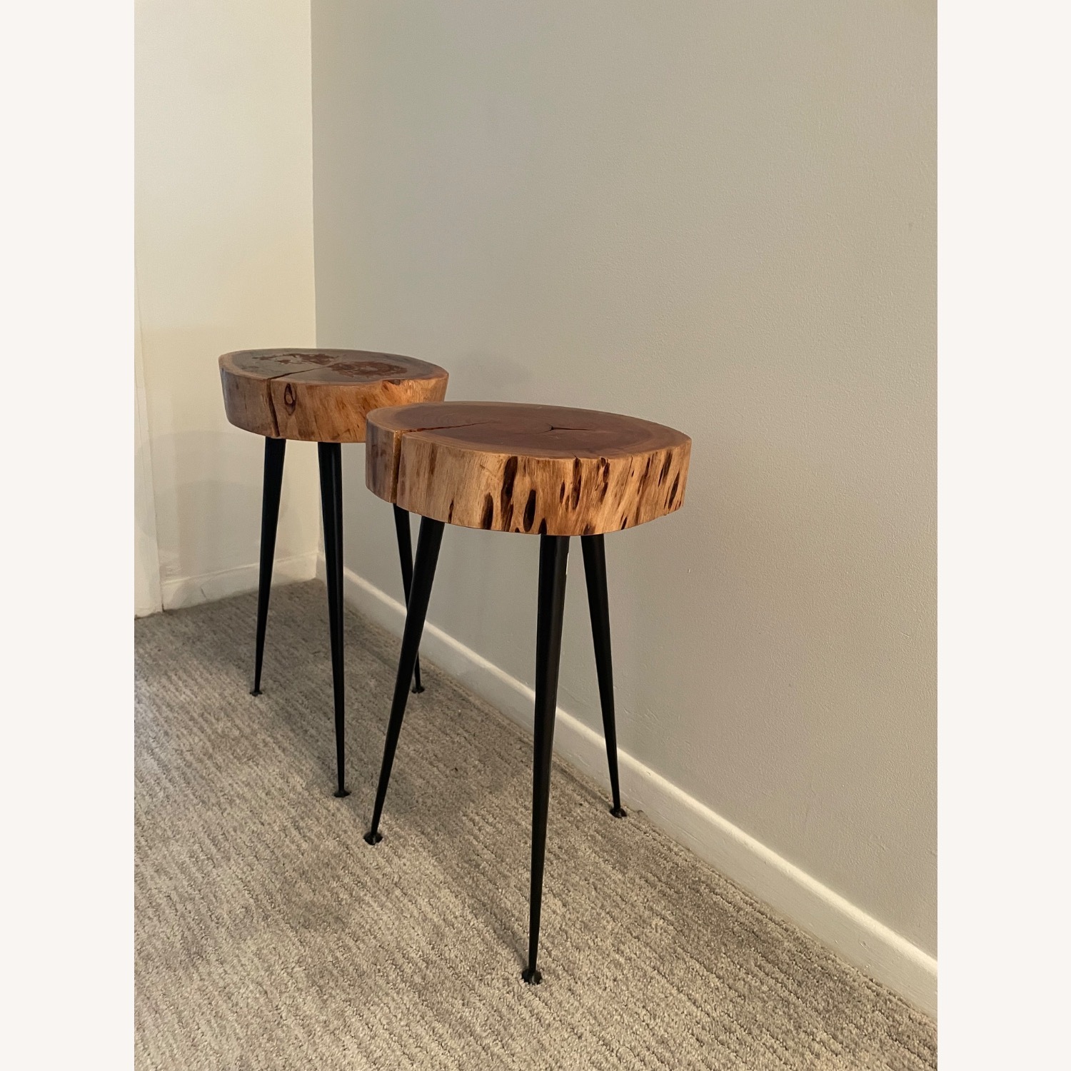 Wood Tree Top Side Tables with Cast Iron Legs - image-1