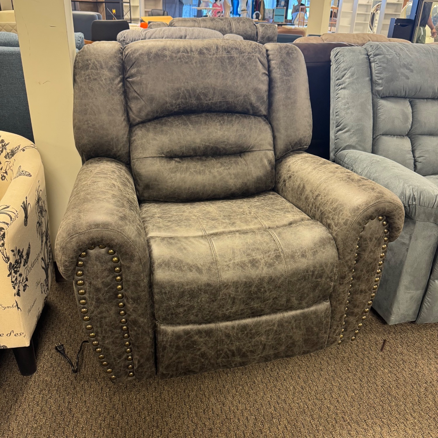 40.5" W Oversize Gray Leather Power Recliner - image-1