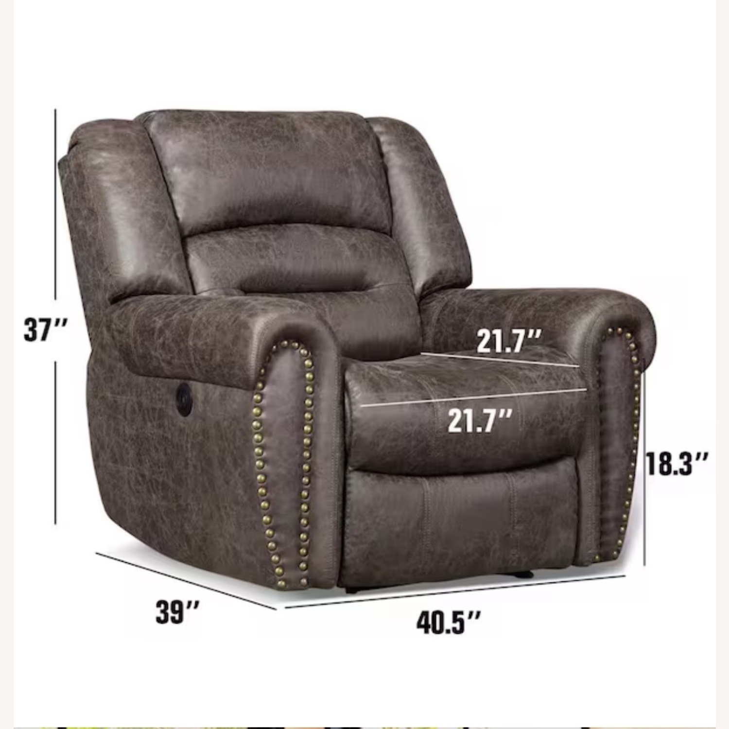 40.5" W Oversize Gray Leather Power Recliner - image-2