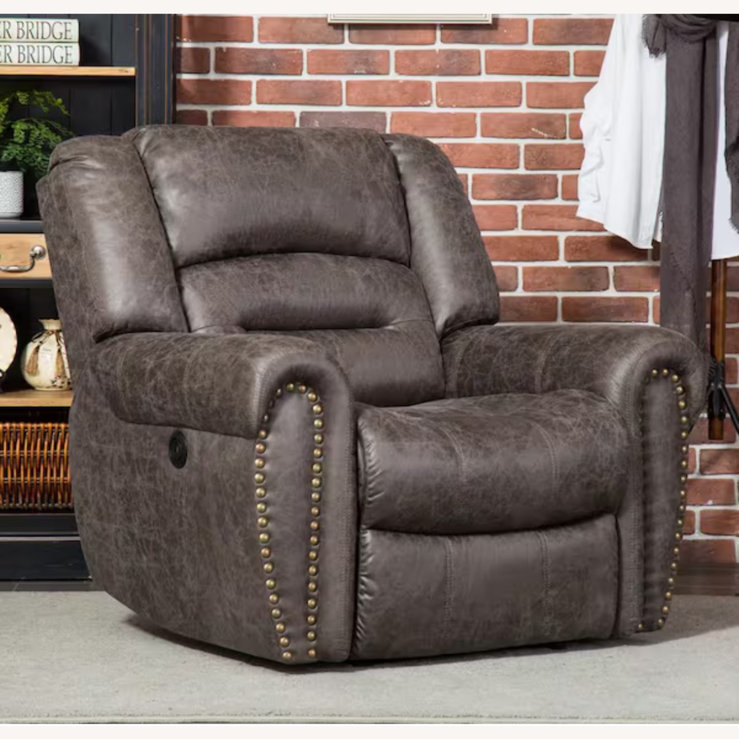 40.5" W Oversize Gray Leather Power Recliner - image-4