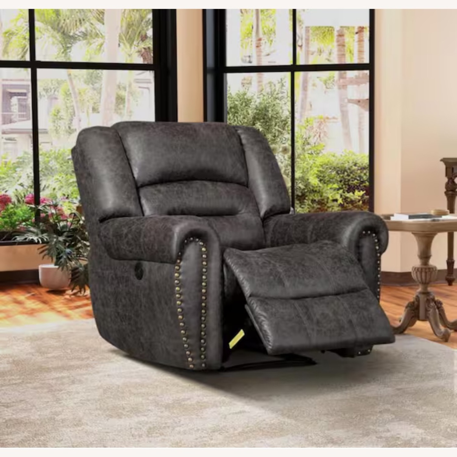 40.5" W Oversize Gray Leather Power Recliner - image-5