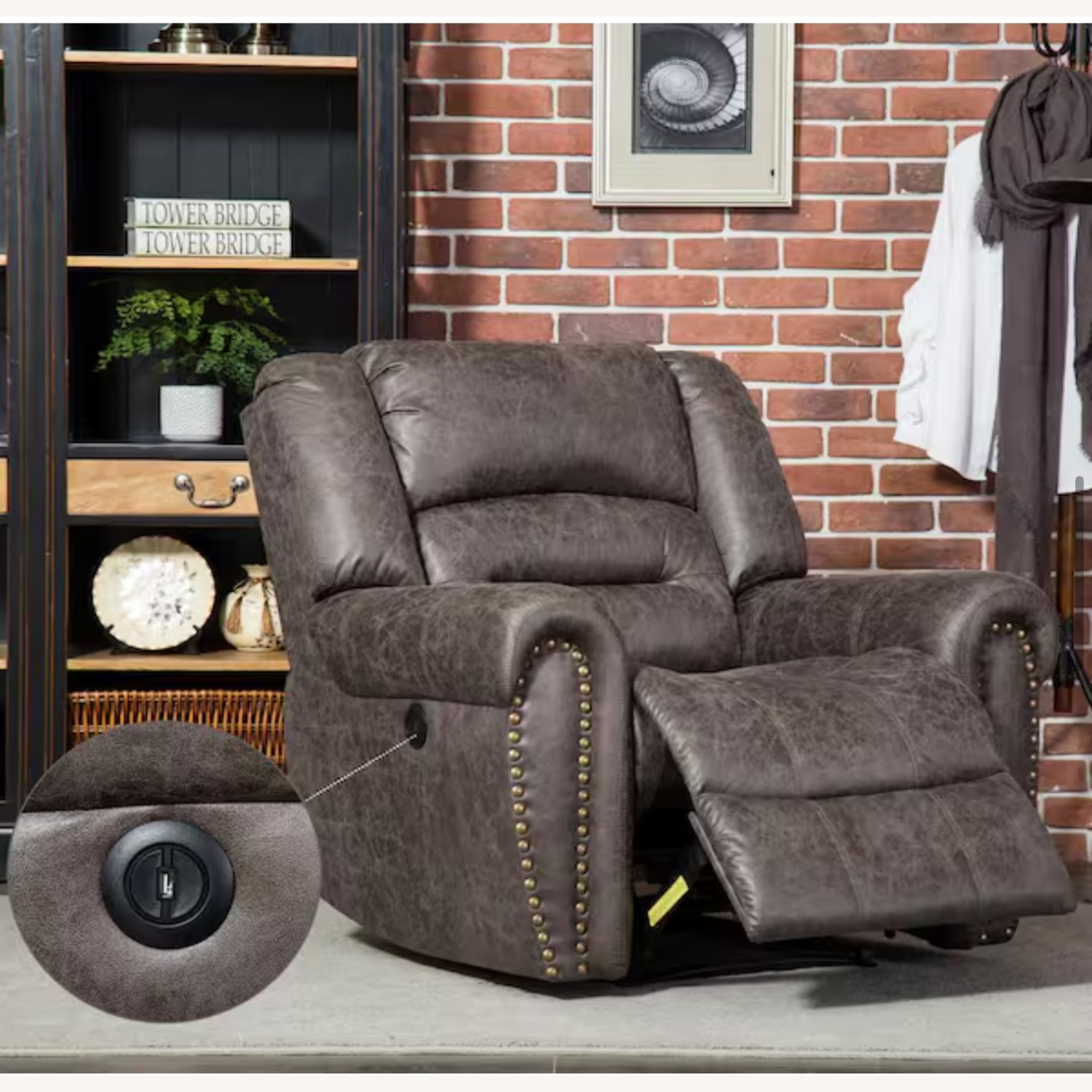 40.5" W Oversize Gray Leather Power Recliner - image-6
