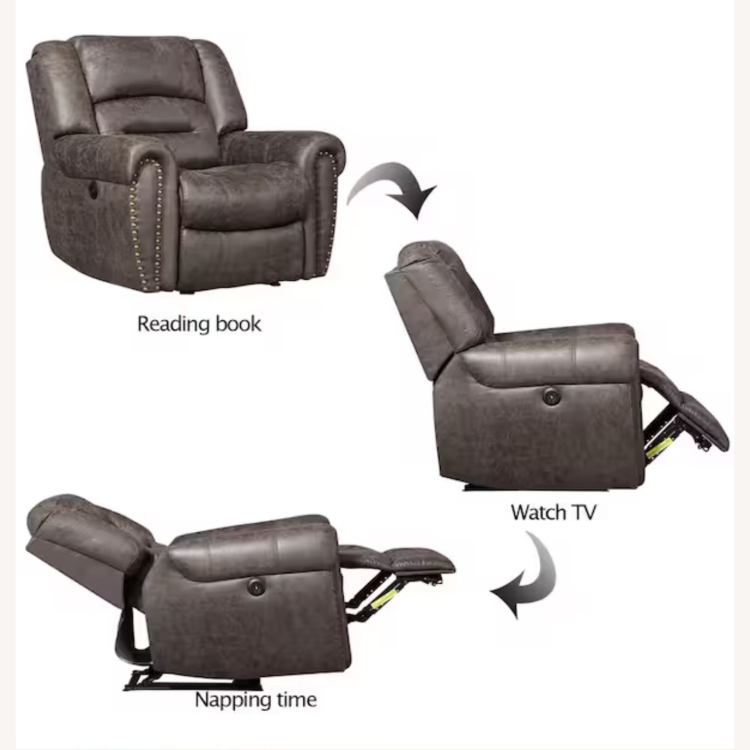40.5" W Oversize Gray Leather Power Recliner - image-3