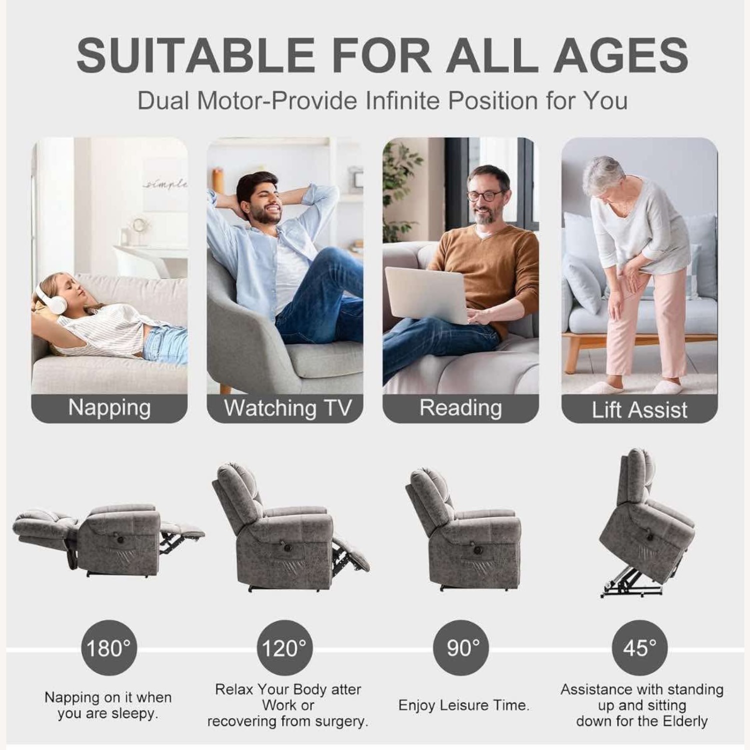 Dual Motor Lay Flat Lift Chairs Recliners - image-8