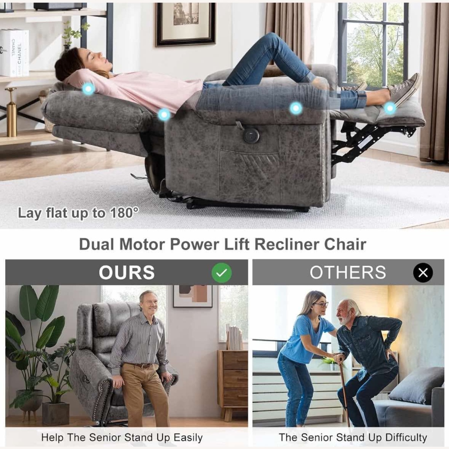 Dual Motor Lay Flat Lift Chairs Recliners - image-2