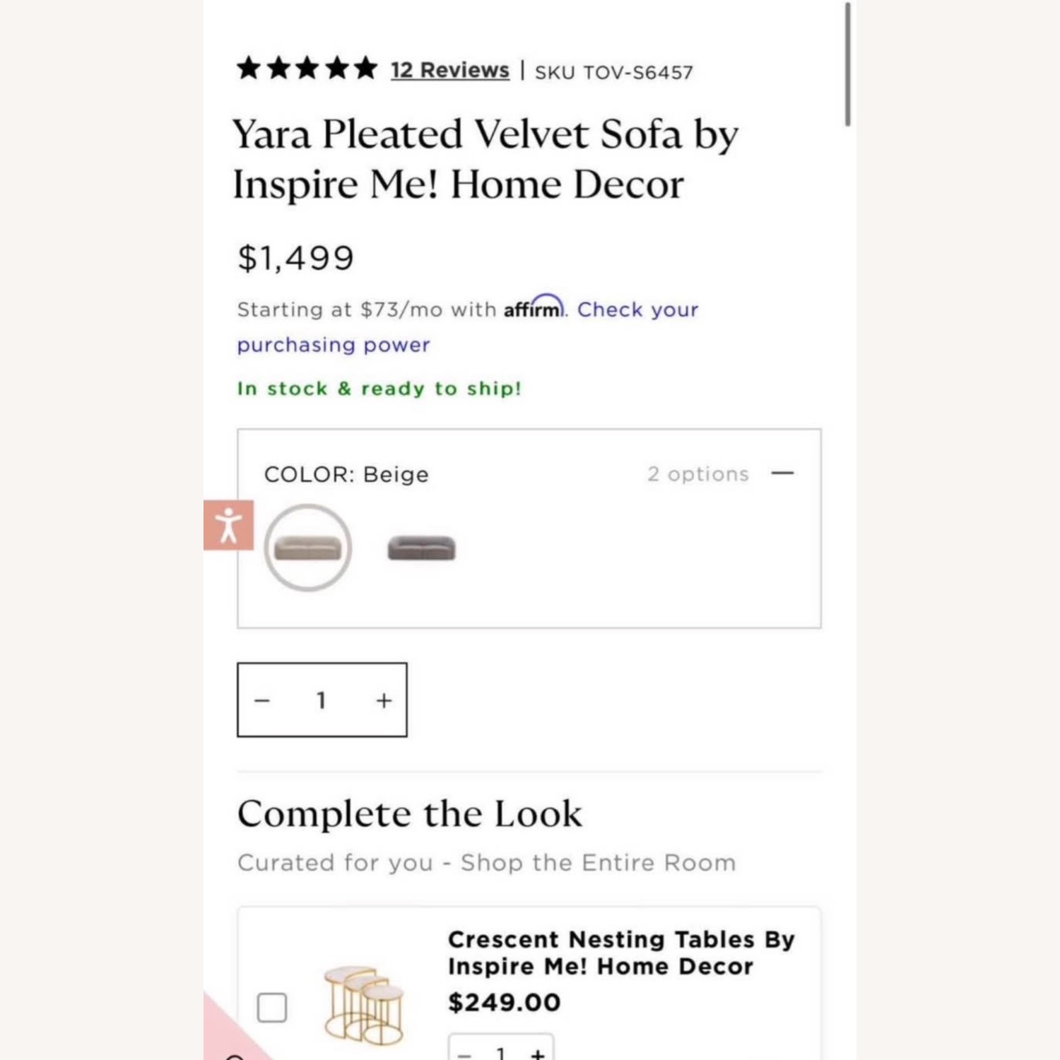 TOV Furniture Elegant Cream Pleaded Sofa - image-2