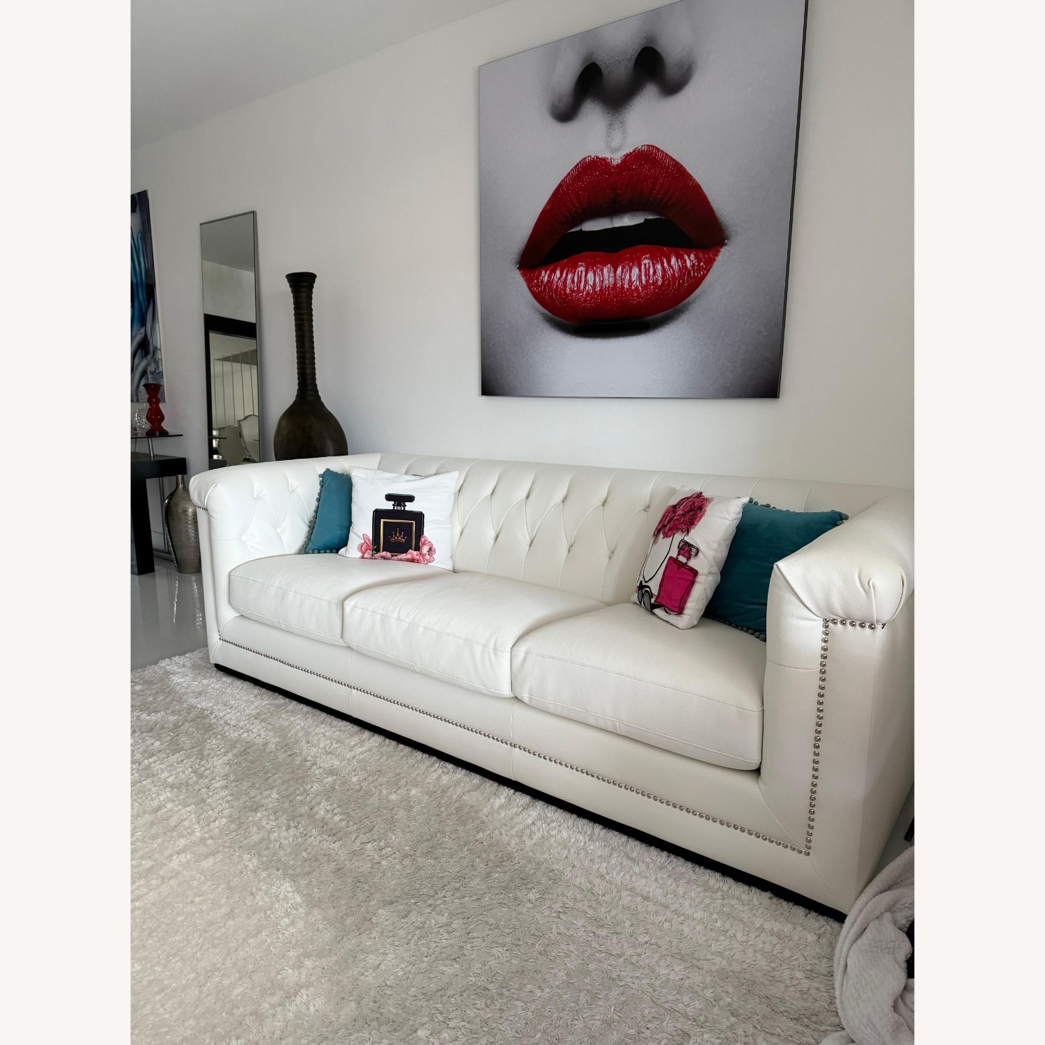 Luxury White Tufted Sofa Nailhead Trim - image-3