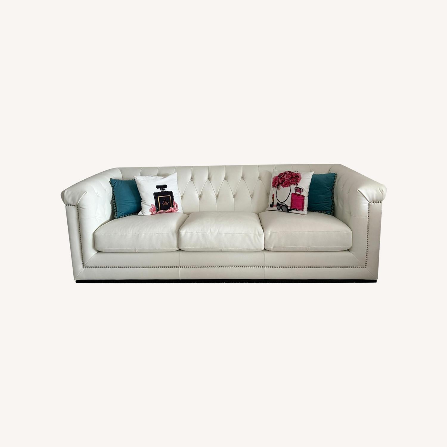 Luxury White Tufted Sofa Nailhead Trim - image-0