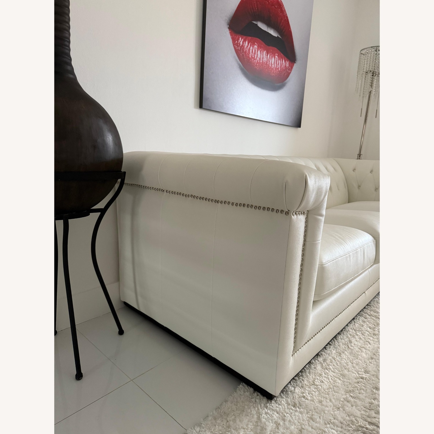 Luxury White Tufted Sofa Nailhead Trim - image-7