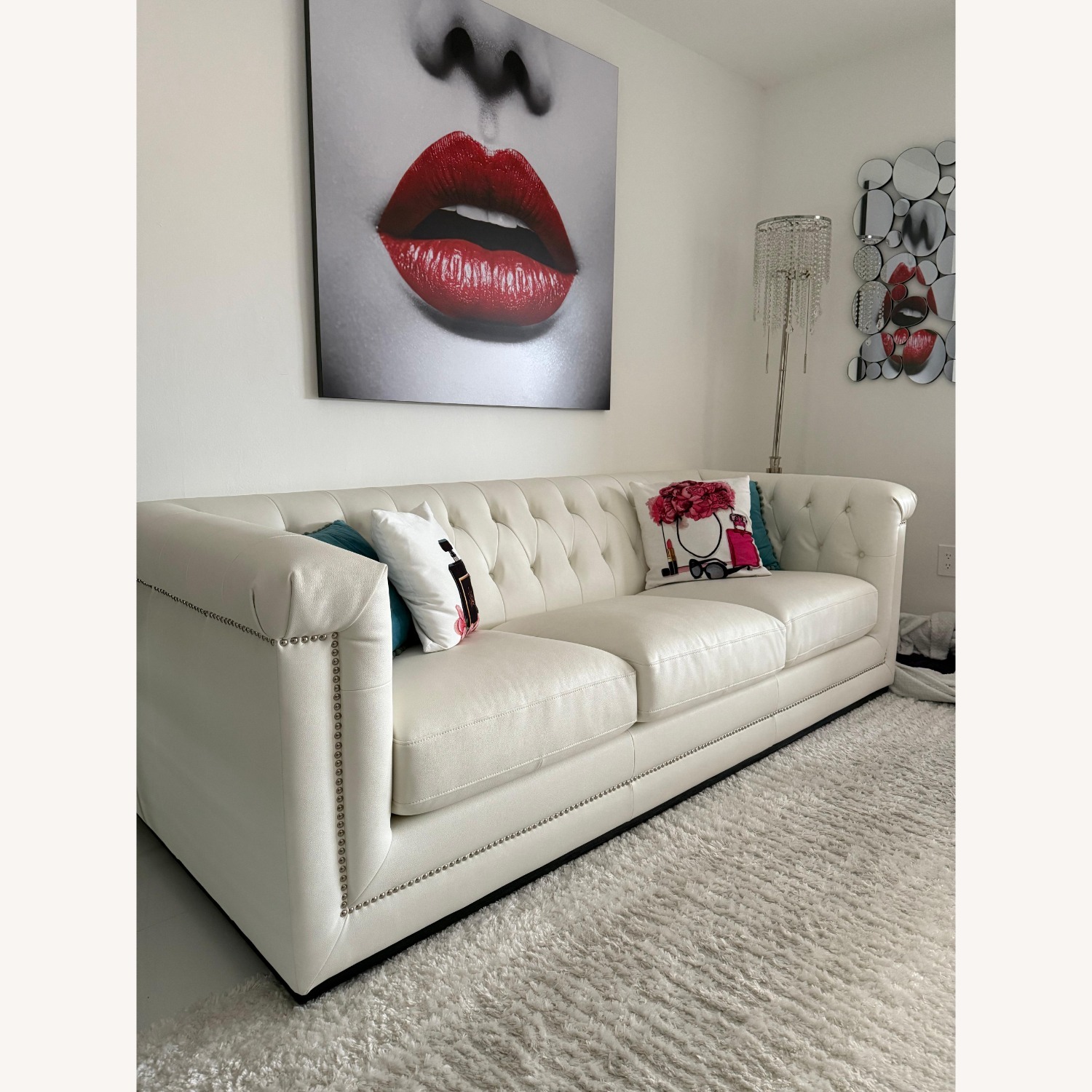 Luxury White Tufted Sofa Nailhead Trim - image-4