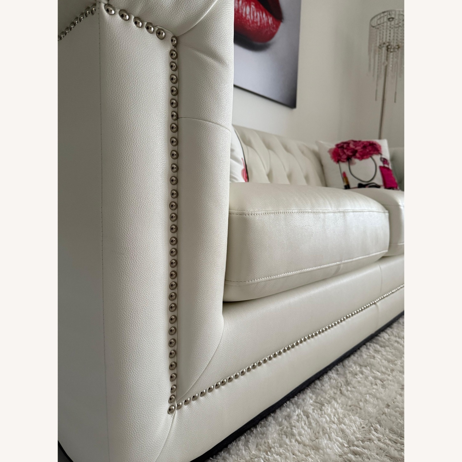 Luxury White Tufted Sofa Nailhead Trim - image-5